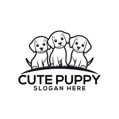 cute puppy silhouette logo vector line art logo design	