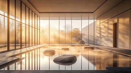 Serene Minimalist Meditation Hall with Zen Elements and Natural Light