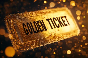 golden ticket , rich, with a metallic sheen and subtle reflections on its edges, adding depth to its design