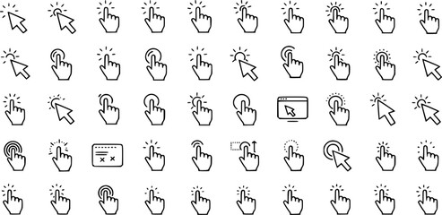 Touch gesture line icon set. Digital interaction outline symbol collection. Editable stroke. Isolated vector illustration
