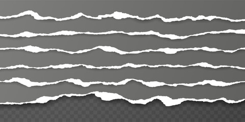 Horizontal torn paper edge. Ripped squared horizontal white paper strips. Vector illustration