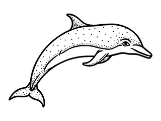 Fototapeta premium Bottlenose dolphin jumping high with splash. Zentangle and stippled stylized vector illustration. Black and white illustration on white background. Adult anti-stress coloring book. Pattern.