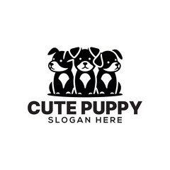 cute puppy silhouette logo vector line art logo design	