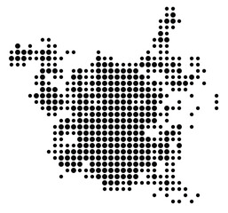 Symbol Map of Raleigh (United States) showing the city with a pattern of just a few black dots