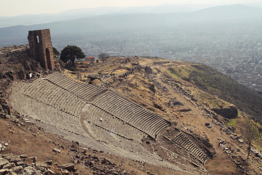 Ancient ruins of Pergamon (also spelled Pergamum), one of the Seven Churches of Revelation mentioned in the Bible.