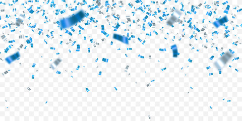 Blue confetti. Celebration carnival falling shiny glitter confetti. Luxury greeting card. Vector illustration
