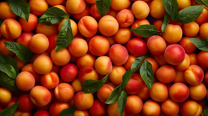 Fresh Apricots With Leaves And Water Drops