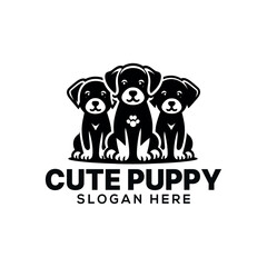 cute puppy silhouette logo vector line art logo design	