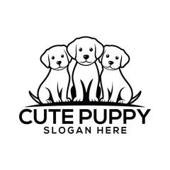 cute puppy silhouette logo vector line art logo design	