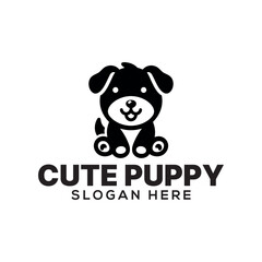 cute puppy silhouette logo vector line art logo design	