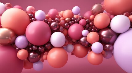 Colorful Abstract Bubbles and Spheres in Soft Pink Background