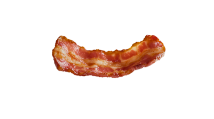 Crispy, fried piece of bacon — a slice of pork containing countless proteins and minerals, part of a healthy diet.
