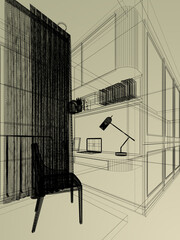 3d rendering  of  interior design working room