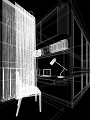 3d rendering  of  interior design working room