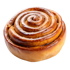 Fototapeta premium Single Glazed Cinnamon Roll Isolated On White Background Food Photography
