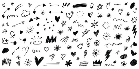 Doodle Sketch Element Set Vector Hand Drawn Illustration Collection