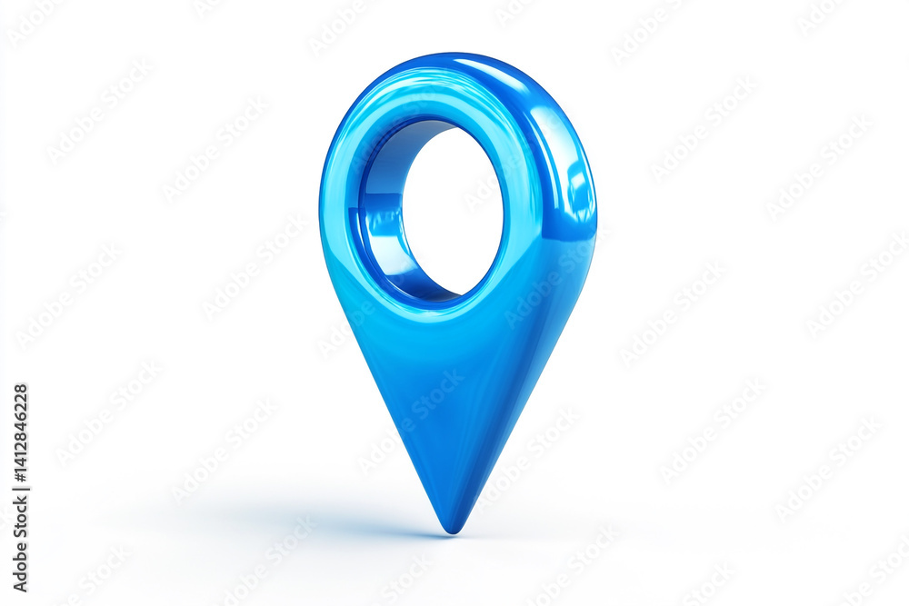Poster glossy blue 3d map pointer icon on white background