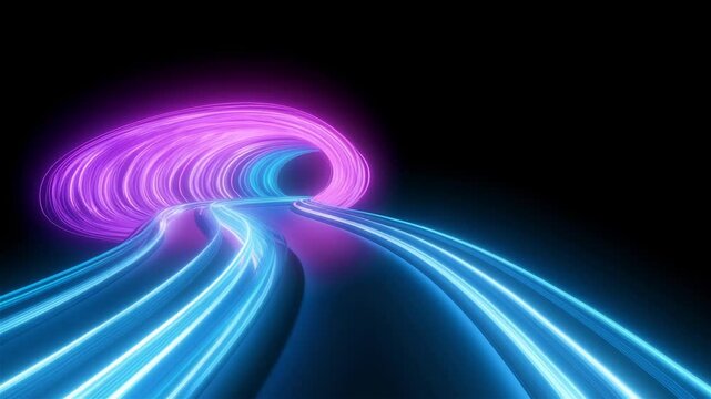 Vibrant Neon Tunnel with Colorful Lights and Abstract Patterns