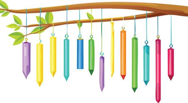 colorful hanging chimes on branch clip art preview
