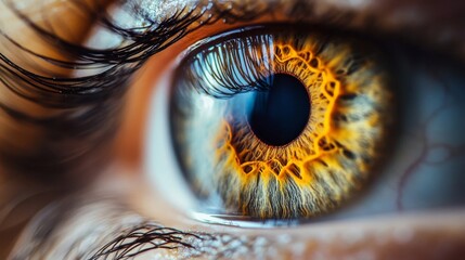 Close Up of a Human Eye with Golden Iris and Dark Pupil