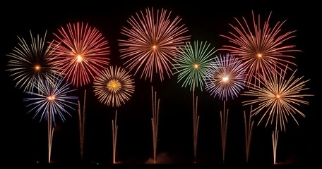 Vibrant Fireworks Explosion in Dark Sky