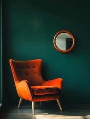 Modern Velvet Upholstered Armchair: Stylish Green Wall Backdrop for Elegant Home Interior Decor and Cozy Living Room Accents