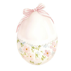Pink easter egg with flower and bow on transparent background