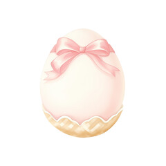 Pink easter egg with flower and bow on transparent background