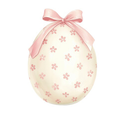 Pink easter egg with flower and bow on transparent background