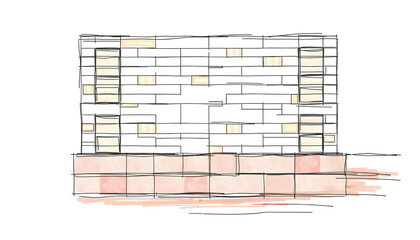 Modern geometric-tiled feature wall, color sketch. with white shades