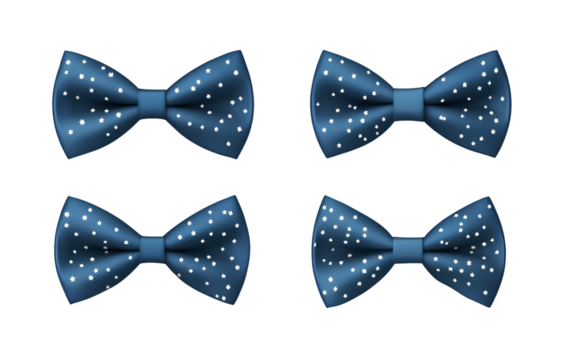  Set of blue bow ties with stars and dots on a transparent background, realistic, PNG