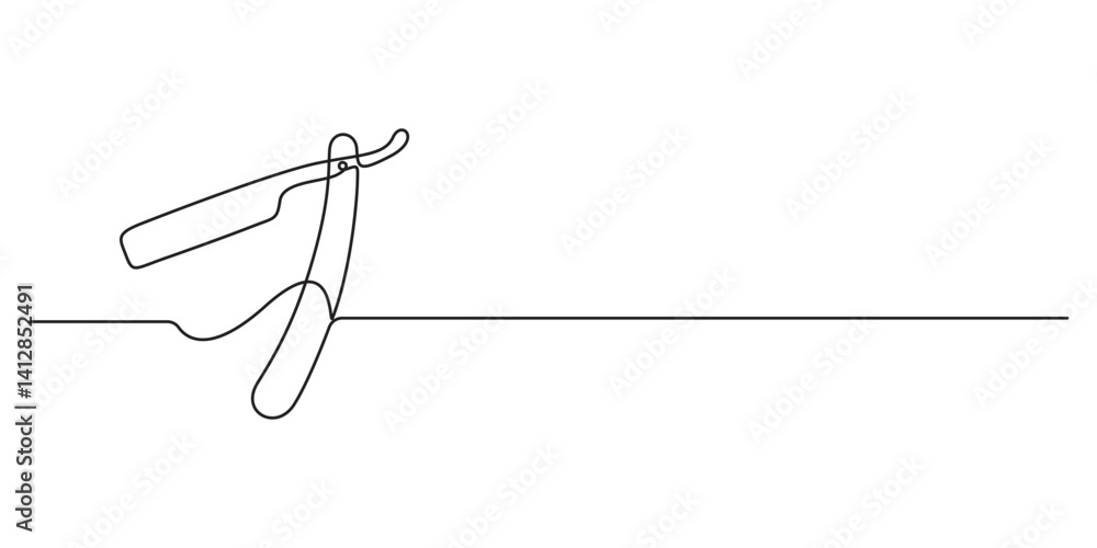 Poster straight razor continuous single one line art drawing, continuous one line drawing of straight razor