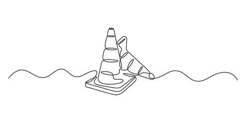 Continuous one line drawing vector illustration. Single line design traffic cone. Doodle hand vector illustration