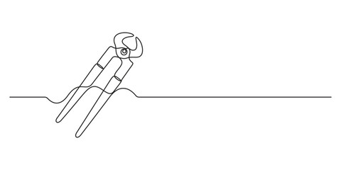  Continuous one line drawing of repair wrench tool. Mechanical tool icon. Isolated on white background. Vector illustration