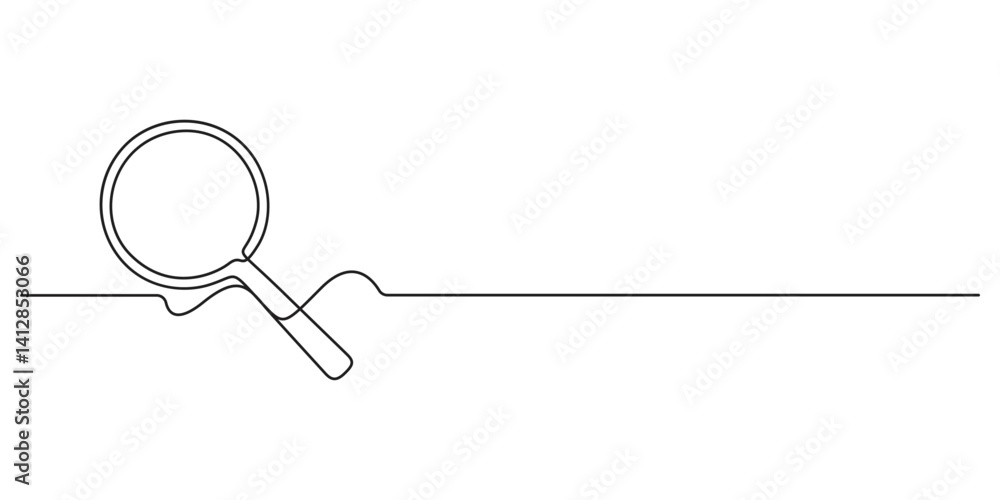 Poster one continuous line of magnifying glass. continuous single line drawing of a magnifying glass. singl