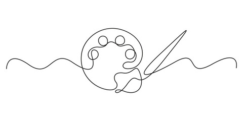 Continuous line art of palette and brush. Single line drawing palette symbol vector illustration