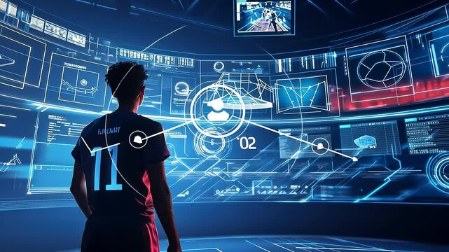 Future Sports Analytics: Player Analyzing Futuristic Data in High-Tech Environment - Powered by Adobe
