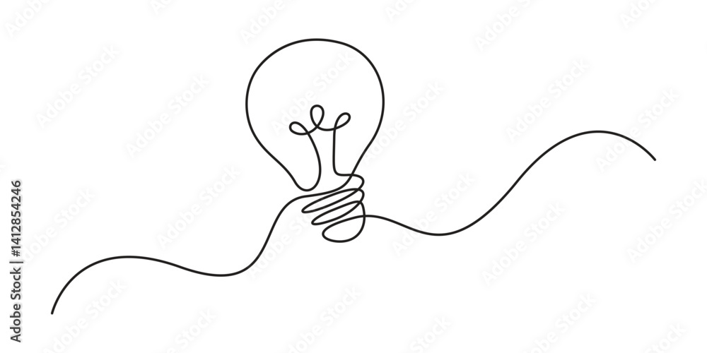 Poster continuous single line drawing of light bulb symbol idea and creativity isolated on white background