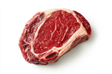 Fototapeta premium Top view of fresh beef steak isolated on white background color, photorealistic accuracy, good composition, high resolution