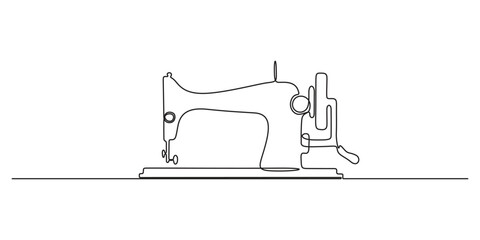 Sewing machine continuous one line drawing. Concept of needlework. Antiques sewing machine design in simple continuous linear style graphic illustration