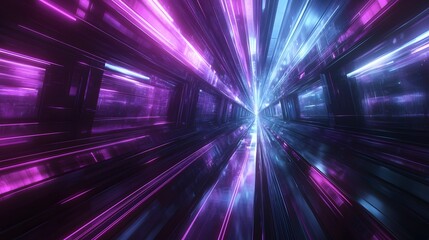 Neon-lit, futuristic tunnel with vibrant light streaks.