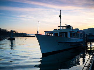 Tourboat at harbor of Biel lake, Bern Canton, Switzerland