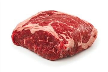 Fototapeta premium Close-up of marbled beef ribeye with rich fat patterns and red color isolated on white background color, photorealistic accuracy, good composition, high resolution
