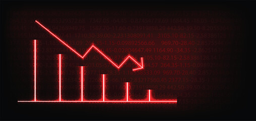 glowing down red graph share market crash vector poster