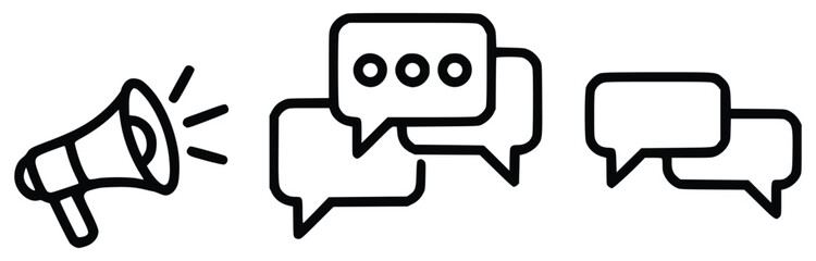 Line Art Illustration Depicting Communication,Promotion And Announcements With Megaphone And Speech Bubbles