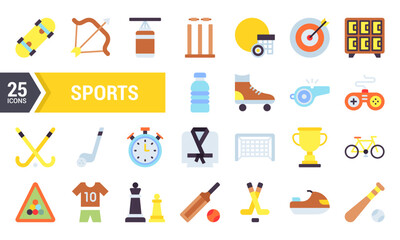 25 Colorful Flat Sports Icons for Design Projects.