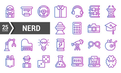 25 Gradient Icons of Nerdy Things and Activities.
