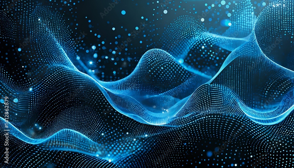 Aufkleber a vibrant blue network of glowing dots and flowing lines creates an abstract wave-like pattern again