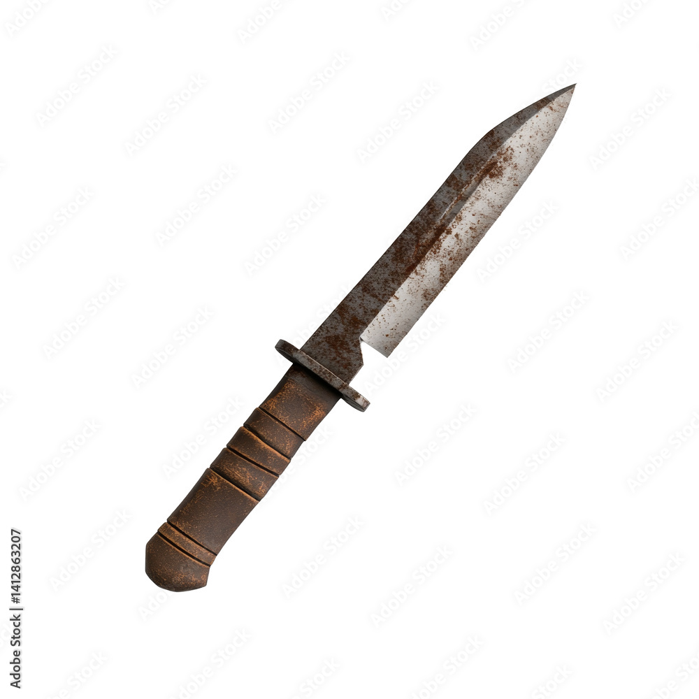 Poster old rusty knife with worn handle and corroded blade displays a history of extensive use