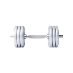 Naklejka premium Sleek silver dumbbell with adjustable weight plates for strength training and fitness workouts